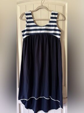 A.T.U.N. Girl's Navy Stripe Elite High-Low Dress 100% Cotton